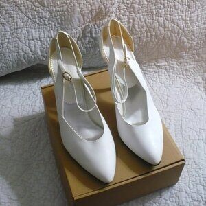 Sexy Shoes White Heels with Ankle Strap-Size 14W